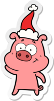 happy sticker cartoon of a pig wearing santa hat png