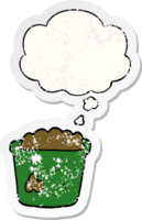 cartoon pot met aarde en gedachte bel als een versleten versleten sticker png