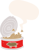 cartoon canned food and speech bubble in retro style png