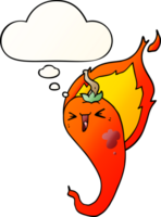 cartoon flaming hot chili pepper and thought bubble in smooth gradient style png