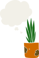 cartoon house plant and thought bubble in retro style png