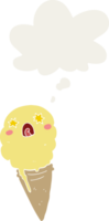 cartoon shocked ice cream and thought bubble in retro style png