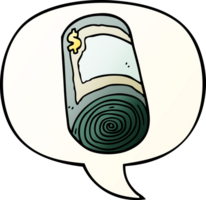 cartoon roll of money and speech bubble in smooth gradient style png