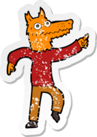 adesivo retrô angustiado de um homem raposa de desenho animado png