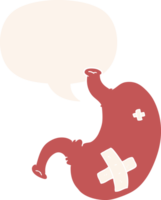 cartoon stomach and speech bubble in retro style png