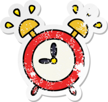 distressed sticker of a cute cartoon ringing alarm clock png