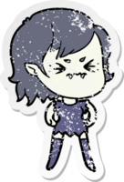 distressed sticker of a annoyed cartoon vampire girl png