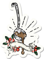 grunge sticker of tattoo style ladle of gravy png