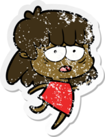 distressed sticker of a cartoon tired woman png