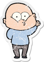 distressed sticker of a cartoon bald man staring png