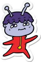 sticker of a friendly cartoon spaceman dancing png