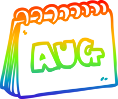 rainbow gradient line drawing cartoon calendar showing month of august png