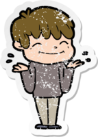 distressed sticker of a cartoon happy boy png