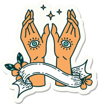 tatuering klistermärke med baner av mystiker händer png