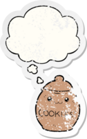 cartoon koekjestrommel en gedachte bel als een versleten versleten sticker png