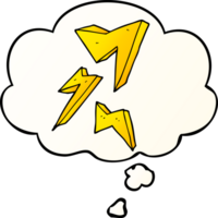 cartoon lightning bolt and thought bubble in smooth gradient style png