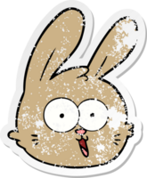 distressed sticker of a cartoon rabbit face png