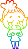 dibujo de línea de gradiente de arco iris mujer llorando de dibujos animados png