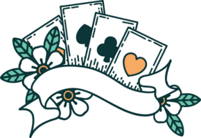 tattoo style icon of cards and banner png