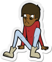 sticker of a cartoon boy sitting on floor png