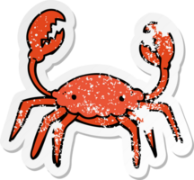 autocollant en détresse d'un crabe de dessin animé png