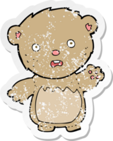 retro distressed sticker of a cartoon worried teddy bear png