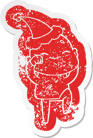 happy cartoon noodlijdende sticker van een kale man met een kerstmuts png