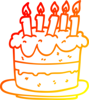 ligne de gradient chaud dessinant un gâteau d'anniversaire de dessin animé png