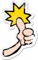 distressed sticker of a cartoon thumbs up sign png