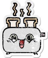 distressed sticker of a cute cartoon of a toaster png