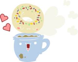 cute flat color style cartoon donut and coffee png