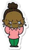 sticker of a cartoon crying old lady png