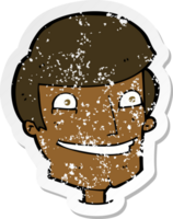 retro distressed sticker of a cartoon grinning man png