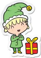 sticker of a cartoon happy christmas elf png