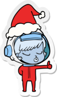 sticker tekenfilm van een mooi astronaut meisje geven duimen omhoog vervelend de kerstman hoed png