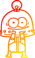 dibujo lineal de gradiente cálido robot de cartón feliz con bombilla png