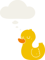 pato de dibujos animados y burbuja de pensamiento en estilo retro png