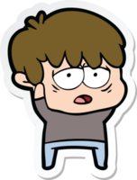 sticker of a cartoon exhausted boy png