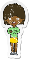 retro distressed sticker of a cartoon happy woman png