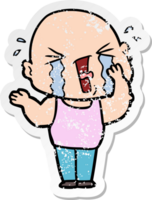 distressed sticker of a cartoon crying bald man png