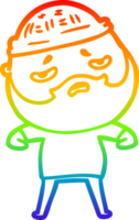 rainbow gradient line drawing cartoon worried man with beard png