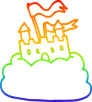 rainbow gradient line drawing cartoon castle on cloud png