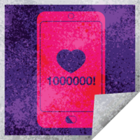 mobile phone showing 1000000 likes square peeling sticker png