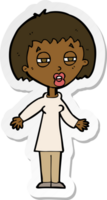 sticker of a cartoon tired woman png