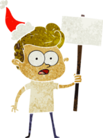 retro cartoon of a staring man wearing santa hat png