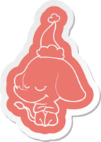 cartoon  sticker of a smiling elephant wearing santa hat png