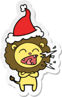 caricature d'autocollant d'un lion rugissant portant un bonnet de noel png