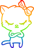 rainbow gradient line drawing cute cartoon cat with bow png