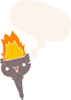 cartoon flaming chalice and speech bubble in retro style png