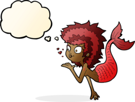 cartoon mermaid blowing a kiss with thought bubble png